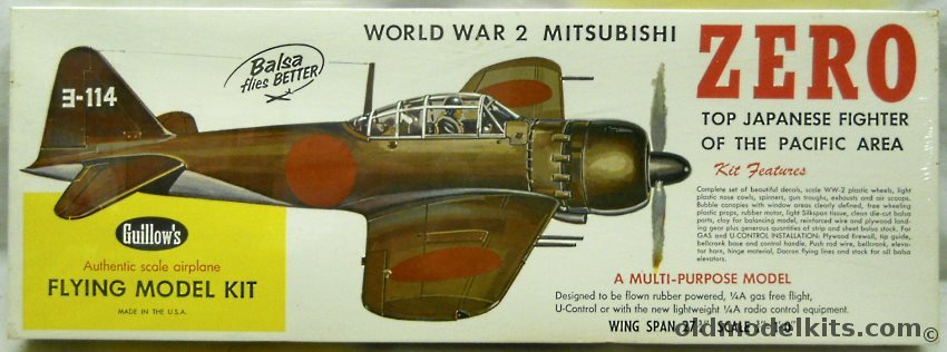 Guillows 1/16 Mitsubishi Zero - 27 inch Wingspan for Free Flight or R/C Conversion, 404 plastic model kit